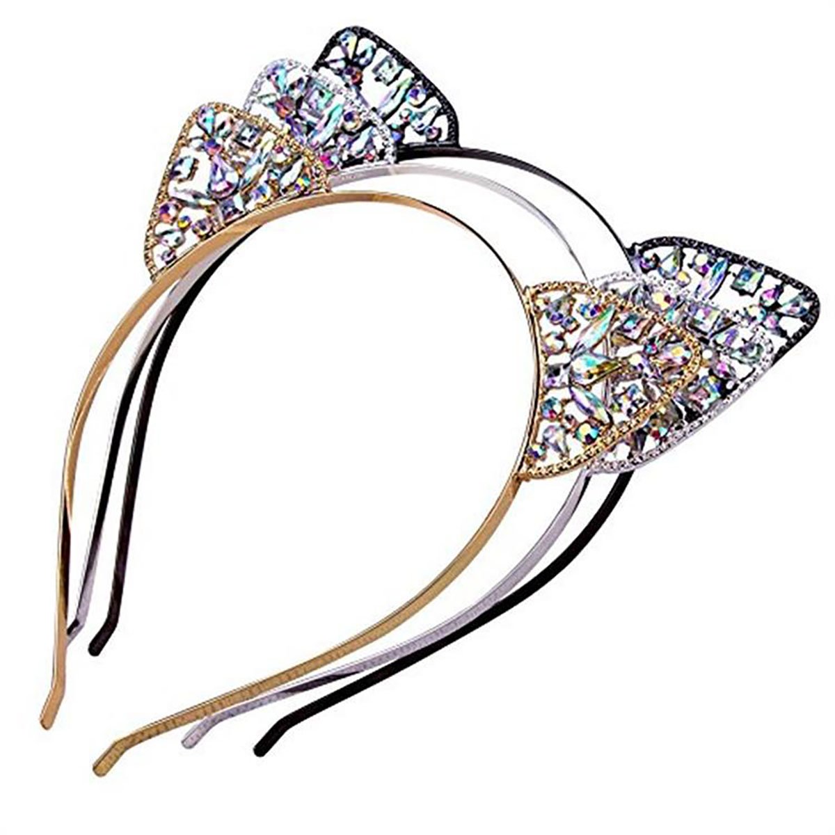 Fodattm 3PCS Girls Upscale Cat Ear Hair Hoop Headband Women Lady Hair Band Headwear Hair Accessories (Rhinestone)