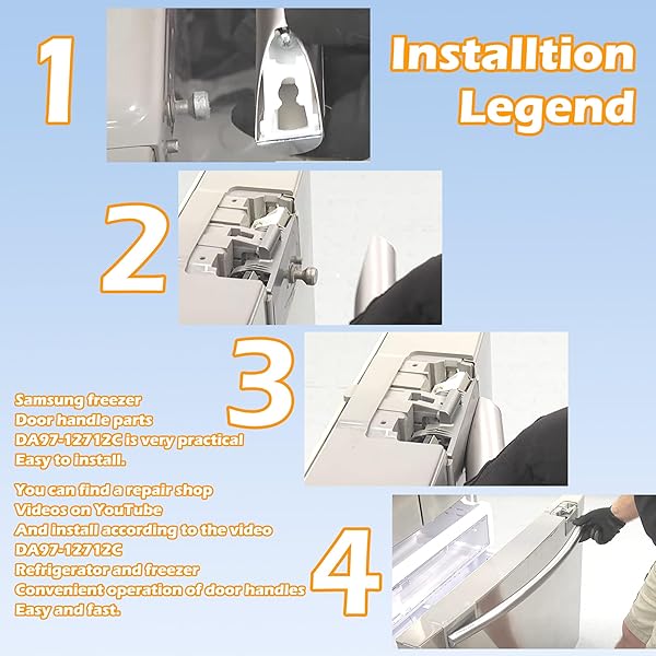 DA97-12712C FREEZER DOOR HANDLE COMPATIBLE FOR SAMSUNG FREEZER DOOR HANDLE, COMPATIBLE MODEL RF24FSEDBSR RF28HMEDBSR RF28HMELBSR RF30HBEDBSR RF30KMEDBSR RF31FMEDBSR