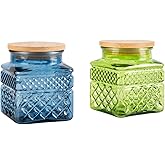 Glass Storage Jar Set of 2, Thick Glass Candy Jar for Coffee Bean, Cocoa Powder,Dog treats, Snacks Decorative Square Glass Jars with Airtight Lids, for Coffee Bar Kitchen Party Counter 20.3 FL OZ