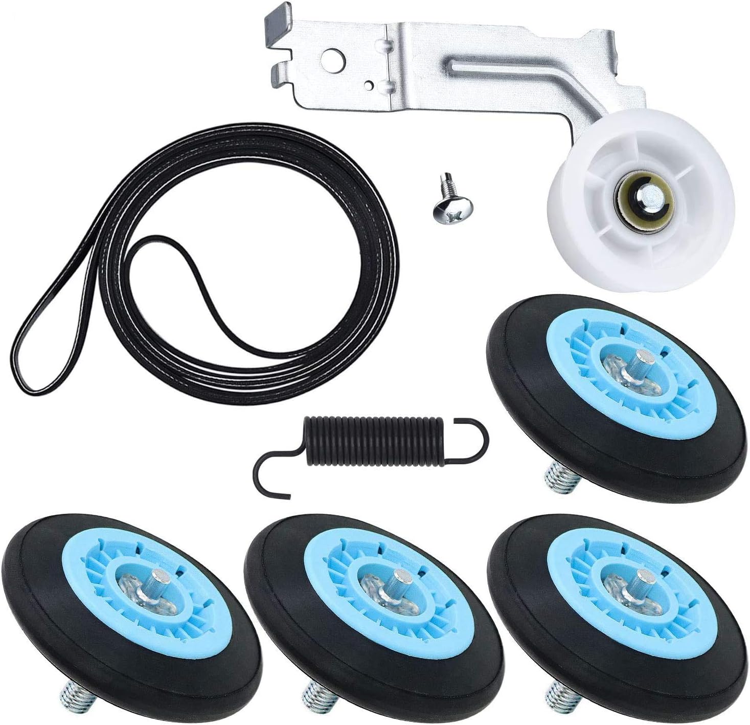 DC97-16782A Dryer Repair Kit for Samsung, Replacement Parts (Sam-DC97-16782A) Dryer Drum Roller, (DC93-00634A) Dryer Idler Pulley, (6602-001655) Dryer Drum Belt, (DC61-01215B) Tension Spring: Home Improvement