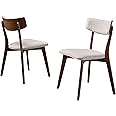 Christopher Knight Home Abrielle Mid-Century Modern Dining Chairs with Rubberwood Frame, 2-Pcs Set, Light Beige / Natural Walnut