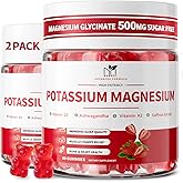 2 Pack Potassium Magnesium Gummies, Sugar Free Potassium Supplement Magnesium Glycinate 500mg, Ashwagandha, Vitamins D3, C, B6, Calcium & Zinc for Sleep, Leg Cramps & Muscle Relaxation-120 Count