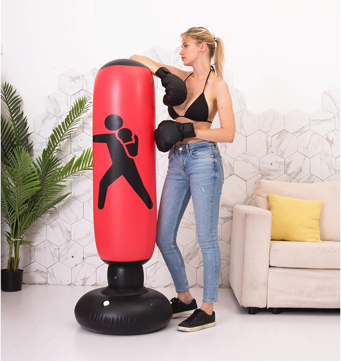BOOMGROO Inflatable Punching Bag with Stand - Boxing Bag Toy Boxing Stand Heavy Bag Stand Strength Enhancer Boxing Toy for Kids, Youth & Adults Boom Boom Boxing (Red) : Sports & Outdoors