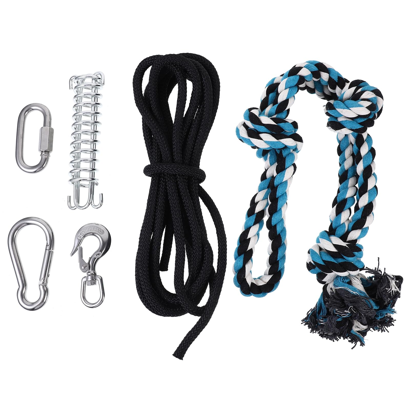 POPETPOP Dog Leashes-Pet Durable Stainless Steel Spring Pole Dog Rope Toys Hanging Exercise Rope Pull with 5M Black Ropes