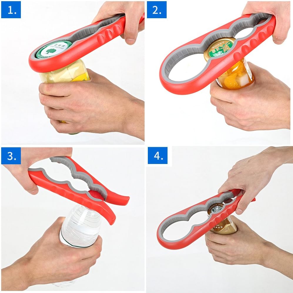 Jar Opener and Bottle Opener for Weak Hands Arthritis Elderly and Children,Non-Slip Jar Opener Grip Get Lids Off with Ease (Red) - Image 4