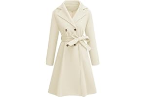 AFFA Women's Double Breasted Trench Coat Elegant Lapel Collar Jacket Winter Fall Slim Long Outerwear with Belt Pockets