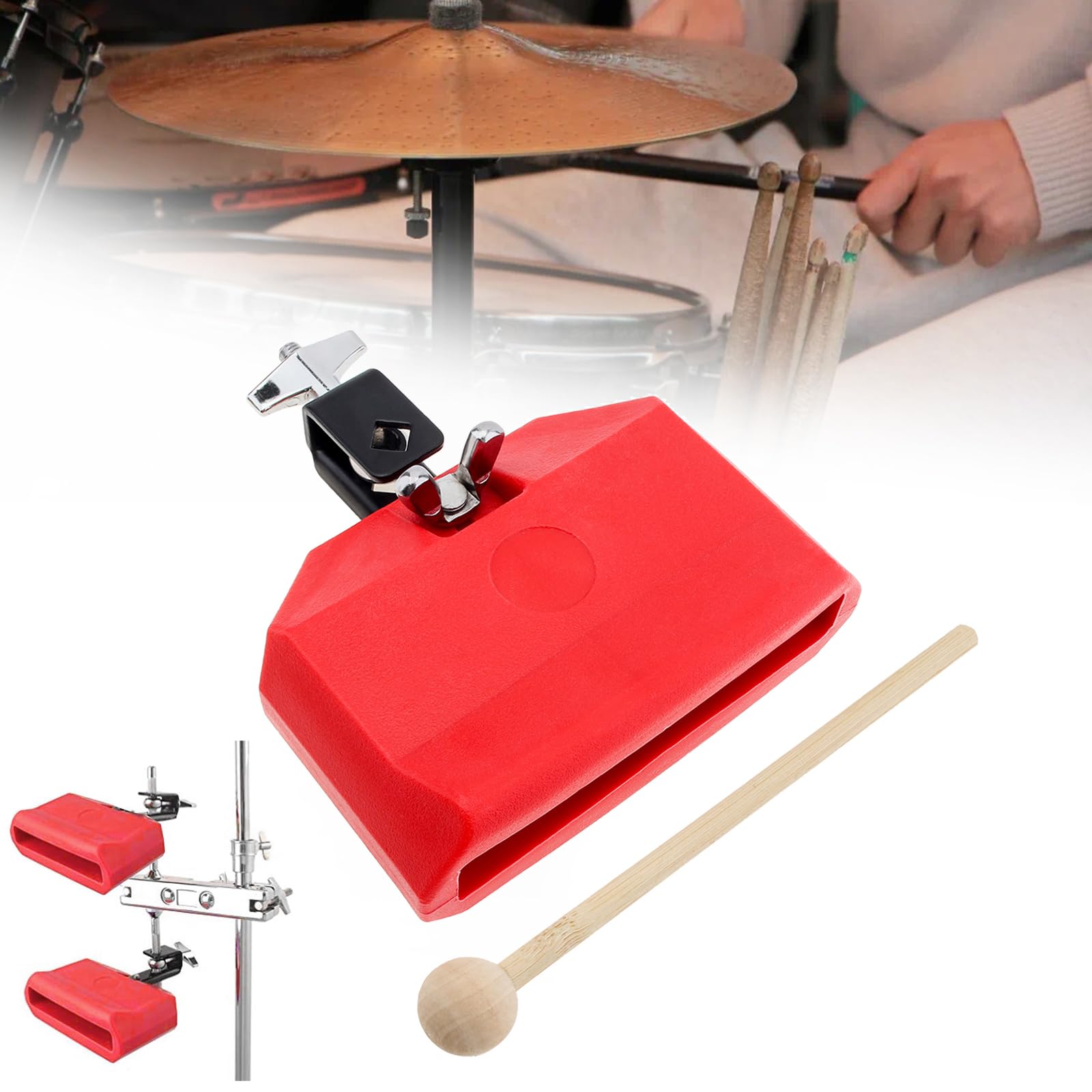 MuzcYM Jam Drum Block Latin Percussion Musical Percussion Jam Block Red Plastic Musical Instrument Adjustable Mount Bracket Latin Drum Instrument