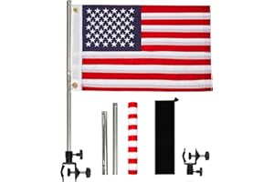 FLAGMESAGE American Boat Flag Pole Kits Marine 16“x24”, Stainless Steel Boat Flag Pole with 1x Storage Bag, Adjustable Flagpole Holder with 50 Embroidered Stars American Flag Boat Accessories