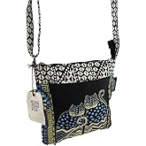 Laurel Burch LB4315 Crossbody Tote with Zipper Top, Spotted Cats Black
