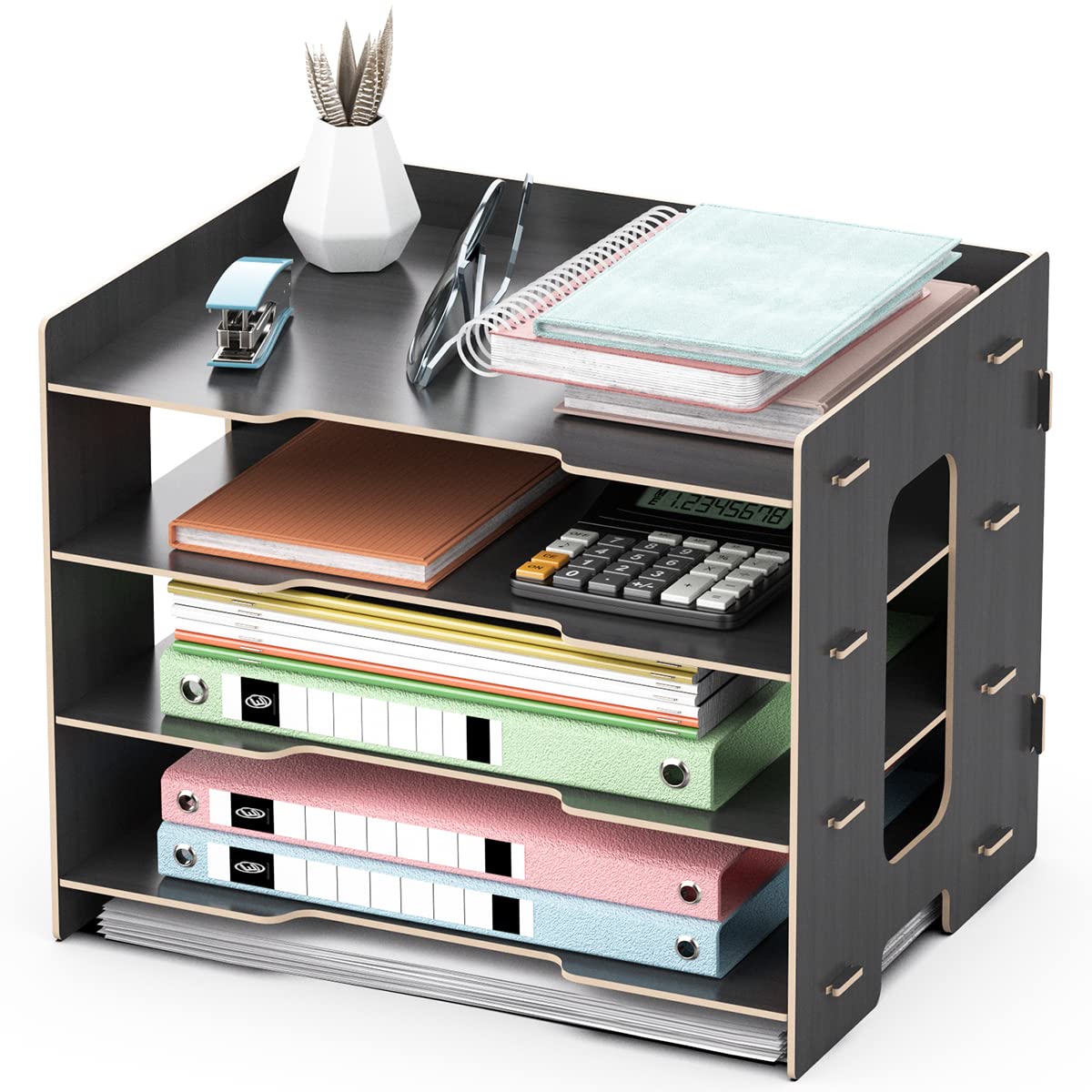 jopoo Office File Tray, A4 Desk Tidy Organiser, 4 Tier Document/Paper/Letter Tray (Black)