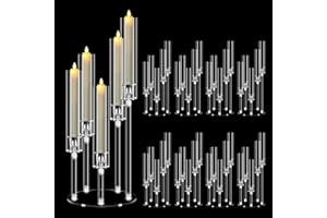 8 Set 5 Arm Acrylic Candle Holder, Mjkeomo 22'' Tall Candelabra Centerpieces for Tables, Candlesticks Holder with Lampshade for Housewarming Gift Fireplace Dinner Decor Fit 0.82'' LED Candle