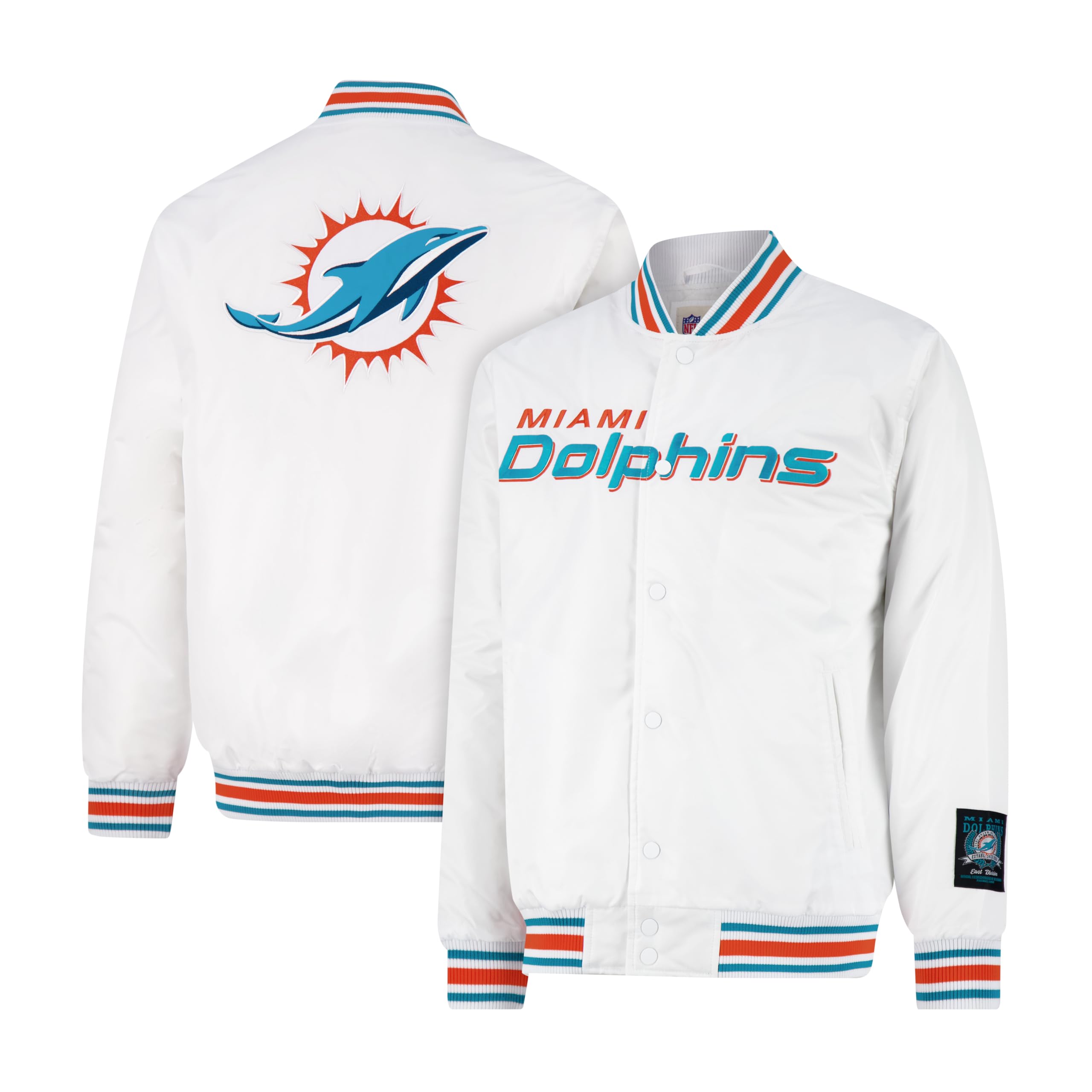 Ultra Game Adults NFL Official Smashing Records Satin Jacket, Miami Dolphins, Team Color, Medium Image