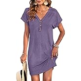 MOLERANI Women's Casual T Shirt V Neck Dress Summer Button Mini Sundresses