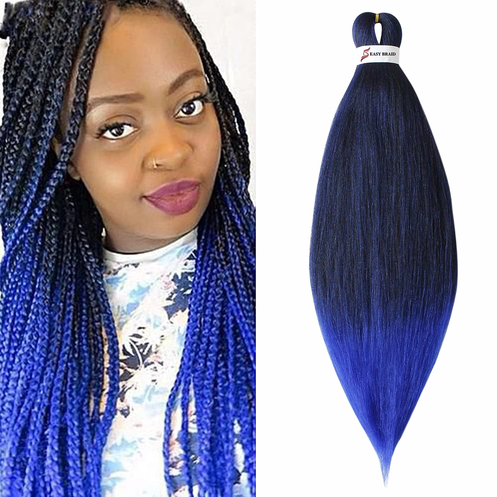 Pre stretched Braiding Hair Easy Braids 26inch 1pack Professional Hair Extensions Hot Water Setting Synthetic Fiber Crochet Twist Hair Yaki Texuture Itch Free Long Soft(Black&Blue)