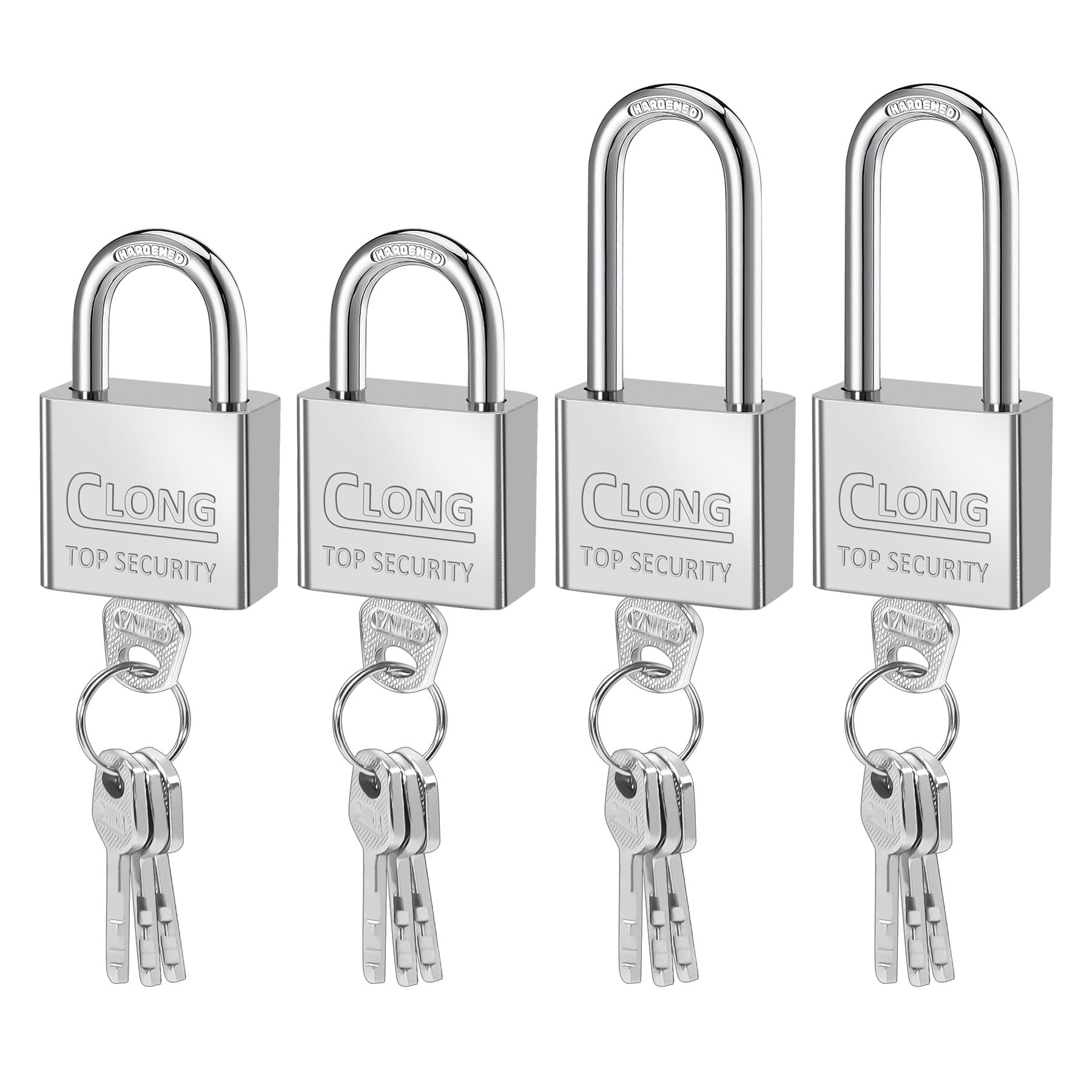 4 Pack Heavy Duty Steel Padlocks, 2 Short and 2 Long Shackle Padlocks with 4 Keys Outdoor, Waterproof Safe Padlock for Shed, Gym Locker, Fence, Garage, Garden, Storage, Toolbox, Weatherproof Padlock