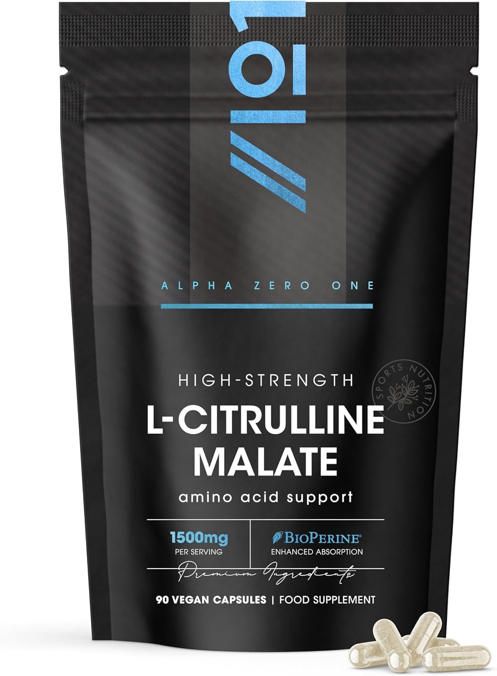 ALPHA01 L-Citrulline Malate 1500mg with BioPerine 90 Capsules Vegan