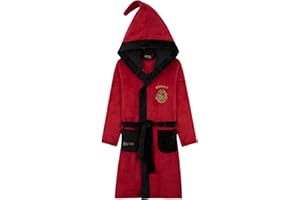 Harry Potter Kids Fleece Robe with Hood and Pockets, Cozy Tie Waist House Robes, Soft Lounge Bathrobe, Gifts for Girls Boys