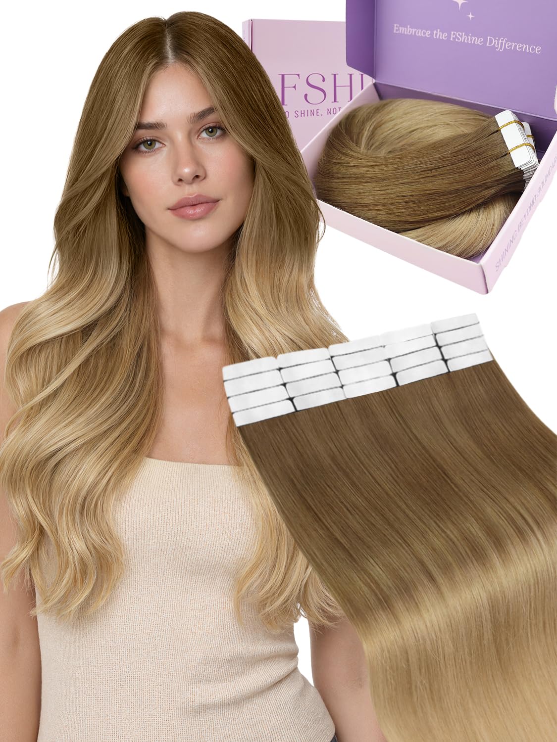 Fshine Real Human Hair Tape in Extensions,20 Inch 20 pcs 50 g,Color 10 14 Balayage Chocolate Brown to Dirty Blonde,Invisible Seamless Tape,for Hairstylists Salon Professionals,for Women — image 1