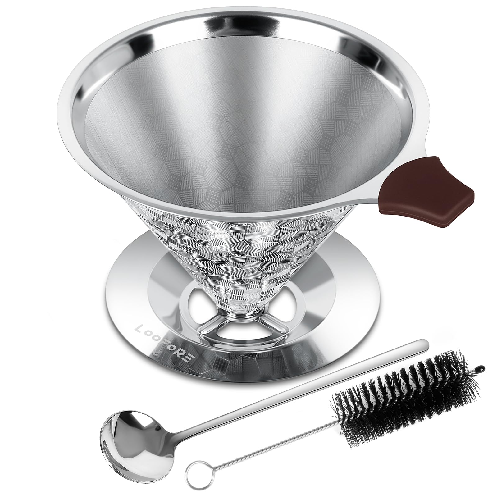 LOOFORE Pour Over Coffee Dripper, Stainless Steel Reusable Drip Coffee Filter, Slow Drip Paperless Coffee Filter, Pour Over Coffee Maker for 1-4 Cups Brew