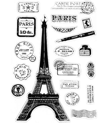 Deep Red Cling Rubber Stamp - Vintage Paris Eiffel Tower Design, 3x2 Inches
