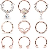 Vsnnsns Septum Rings 16G Stainless Surgical Steel Septum Piercing Jewelry Clicker Septum Rings Horseshoe Septum Nose Rings Hoop Piercing Jewelry for Women Men Silver Black Rose Gold 10mm