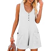 Caramitty Rompers for Women Sleeveless Jumpsuits for Women Button Down Waffle Summer Shorts Vacation Outfits for Women