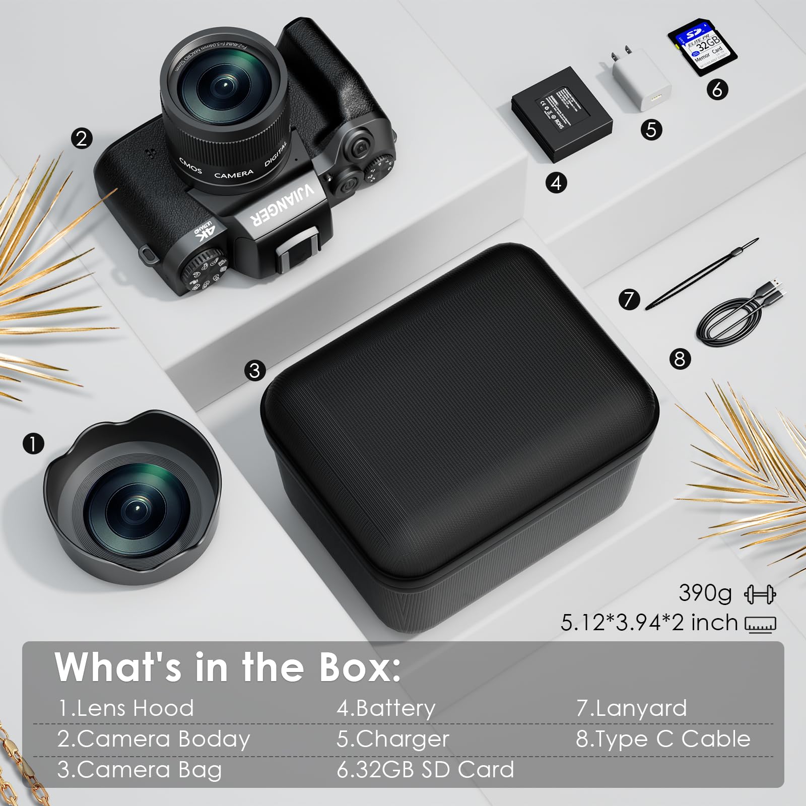 VJIANGER 2024 Upgrade 4K Digital Camera for Photography with 32GB SD Card, 64MP Vlogging Cmaera for YouTube with Front and Rear Camera, Case, WiFi, 3000mAh Battery, 4.0