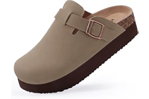 KIDMI Women's Platform Clogs Leather Mules Cork Footbed Potato Shoes