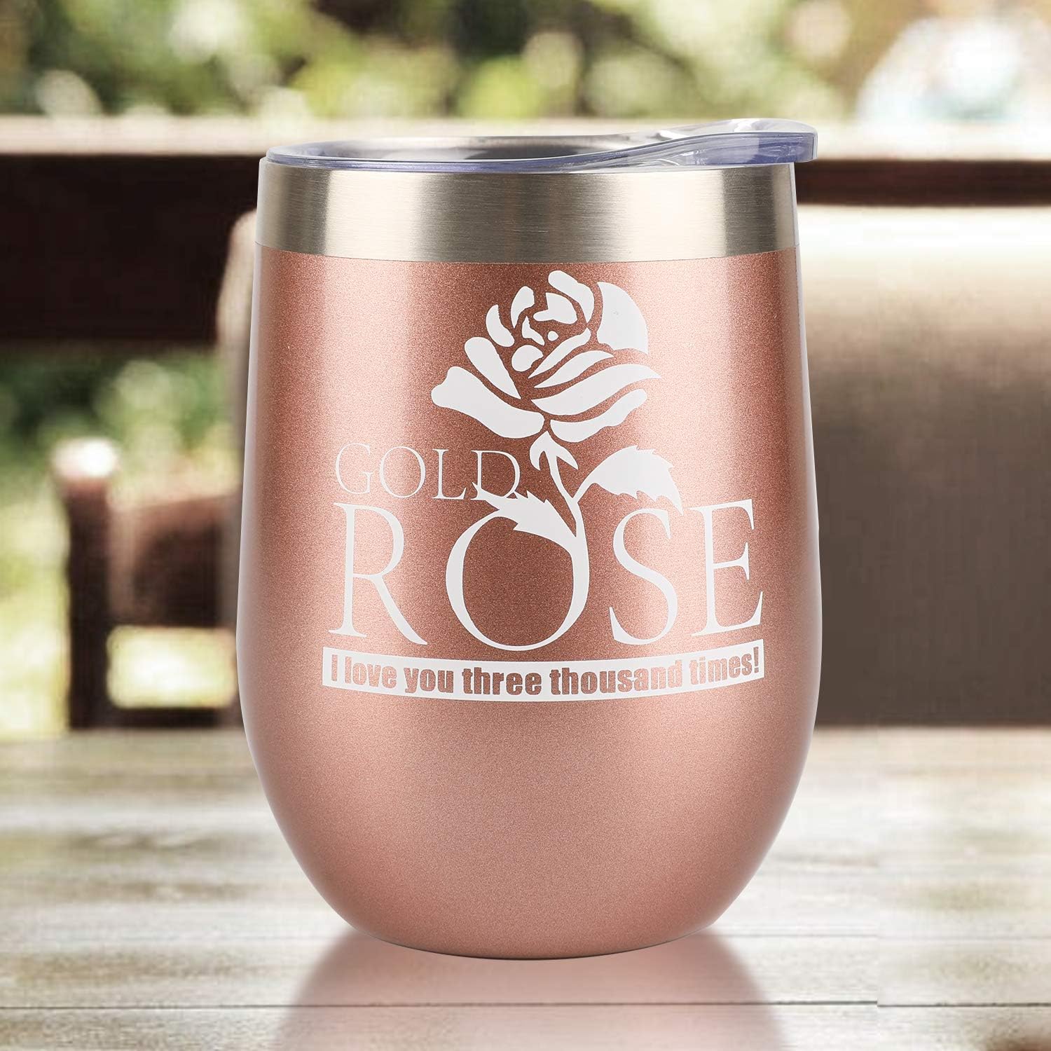 Wine Tumbler with Lid, 12 OZ Insulated Wine Tumbler Stainless Steel Stemless Wine Glass for Home, Office,Perfect for Wine,Coffee, Drinks,Champagne,Cocktails - Rose Gold