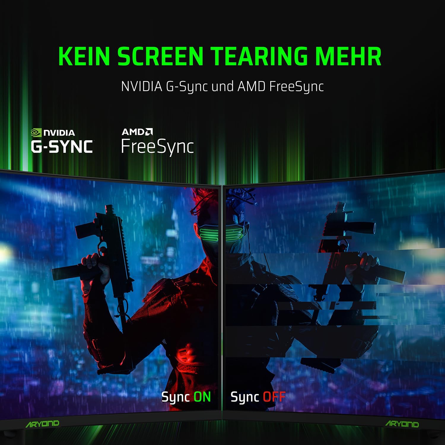 Aryond A32 V2 Curved Gaming Monitor, 32 Zoll(80cm), 180Hz, 1500R, QHD (2560x1440), 1ms, HDR, FreeSync&G-Sync, 122% SRGB, Eye Care, Eingebauter Lautsprecher, HDMI, Display Port, Höhenverstellbar 6