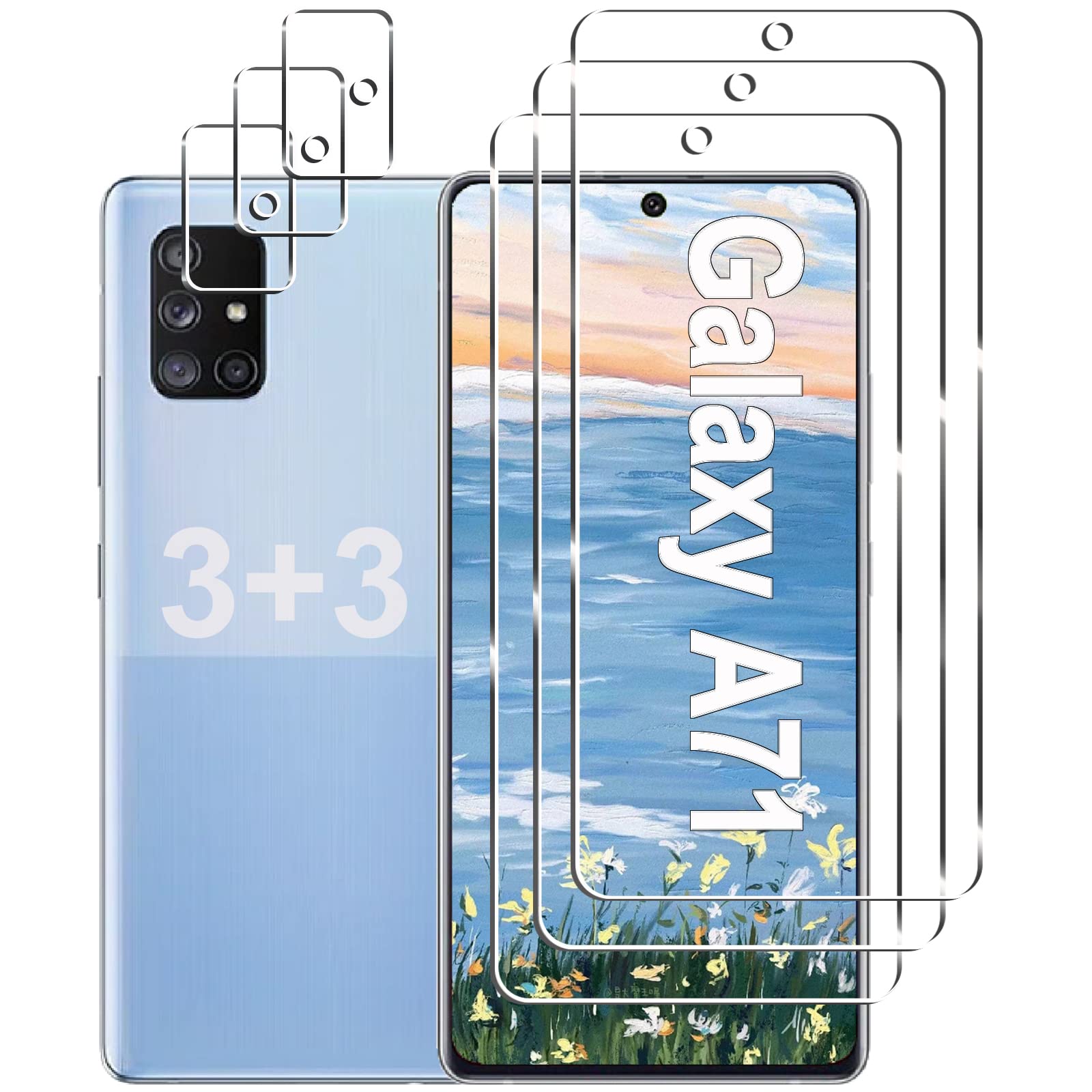 Photo 1 of [3+3 Pack]Galaxy A71 5G Screen Protector+Camera Lens Protector, 9H Hardness Tempered Glass, Anti Scratch, HD Clear, Easy Installation, Bubble Free, Screen Protector for Samsung Galaxy A71 5G/4G/5G UW