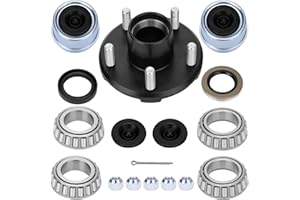 shliyitx 1 Sets Trailer Hub Kit 5 Bolt 4.5" 2000lb, Trailer Axle Kit for 2000 lb 5 Lug Trailer Hub Fits 1" and 1-1/16" Spindle with Extra Dust Cap and Rubber Plug