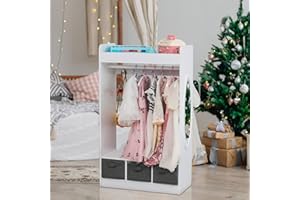 Karl home Large Dress up Storage w/Mirror, Kids Costume Organizer, Portable Closets with 3 Non-Woven Drawers, Kids Costume Closet Open Storage Space, for Children Bedroom Party Nursery, White