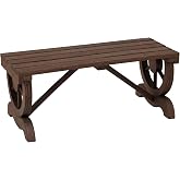 Outsunny 2-Person Wooden Garden Bench Outdoor Wagon Wheel 550 LBS Brown | Front Porch, Backyard Garden, Rustic Country Style Patio Furniture