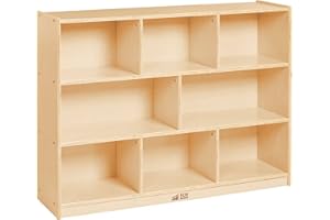 ECR4Kids 8-Compartment Mobile Storage Cabinet, 36in, Classroom Furniture, Natural