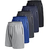 BOOJO 5 Pack Athletic Basketball Mens Shorts with Zipper Pockets - Lightweight Quick Dry Gym Workout Running Shorts for Men