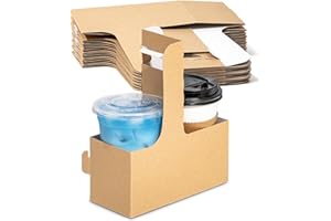FMP Brands 2 Cup Disposable Drink Carrier with Handle, 15 Pack Kraft Paperboard Handled Drink Carriers 12-30 oz to Go Coffee Cup Holder, Cup Carrier for Cold Hot Drinks, Takeout, Cafe