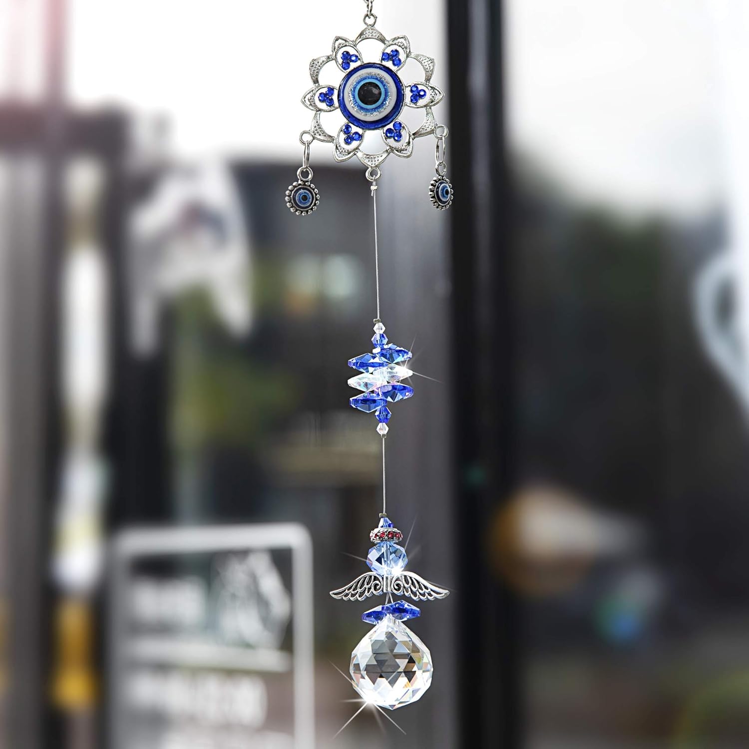 YU FENG Hanging Crystal Suncatchers Ornament Evil Eye Guardian Angel Decor Garden Suncatcher Prism Rainbow Maker Pendant: Home & Kitchen