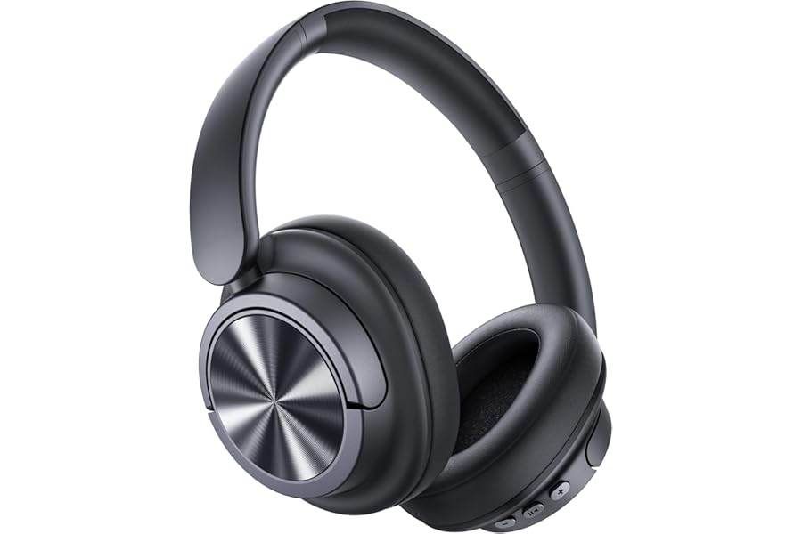 Hybrid Active Noise Cancelling Headphones 120H Playtime Wireless Headphones Bluetooth 6.0 Over Ear Headphones with 6 ENC HD Call Mic, Hi-Res 360° Spatial Audio ANC Headphone for Travel Workout Black