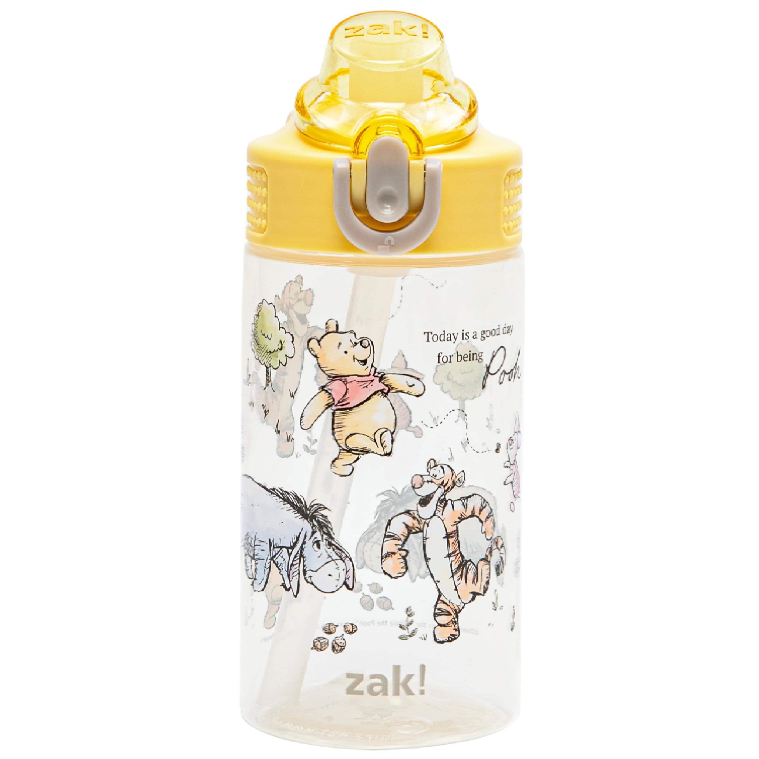Photo 1 of Zak Designs Disney Winnie the Pooh Sage Kids Water Bottle For School or Travel, 16oz Durable Plastic Water Bottle With Straw, Handle, and Leak-Proof, Pop-Up Spout Cover (Winnie the Pooh & Friends)