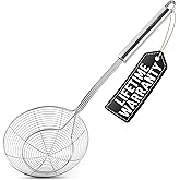 Zulay (5.4 Inch) Stainless Steel Strainer - Spiral Wire Mesh Skimmer Spoon Ladle with Long Handle - Reinforced Double Coil Sl