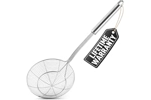 Zulay (5.4 Inch) Stainless Steel Strainer - Spiral Wire Mesh Skimmer Spoon Ladle with Long Handle - Reinforced Double Coil Sl