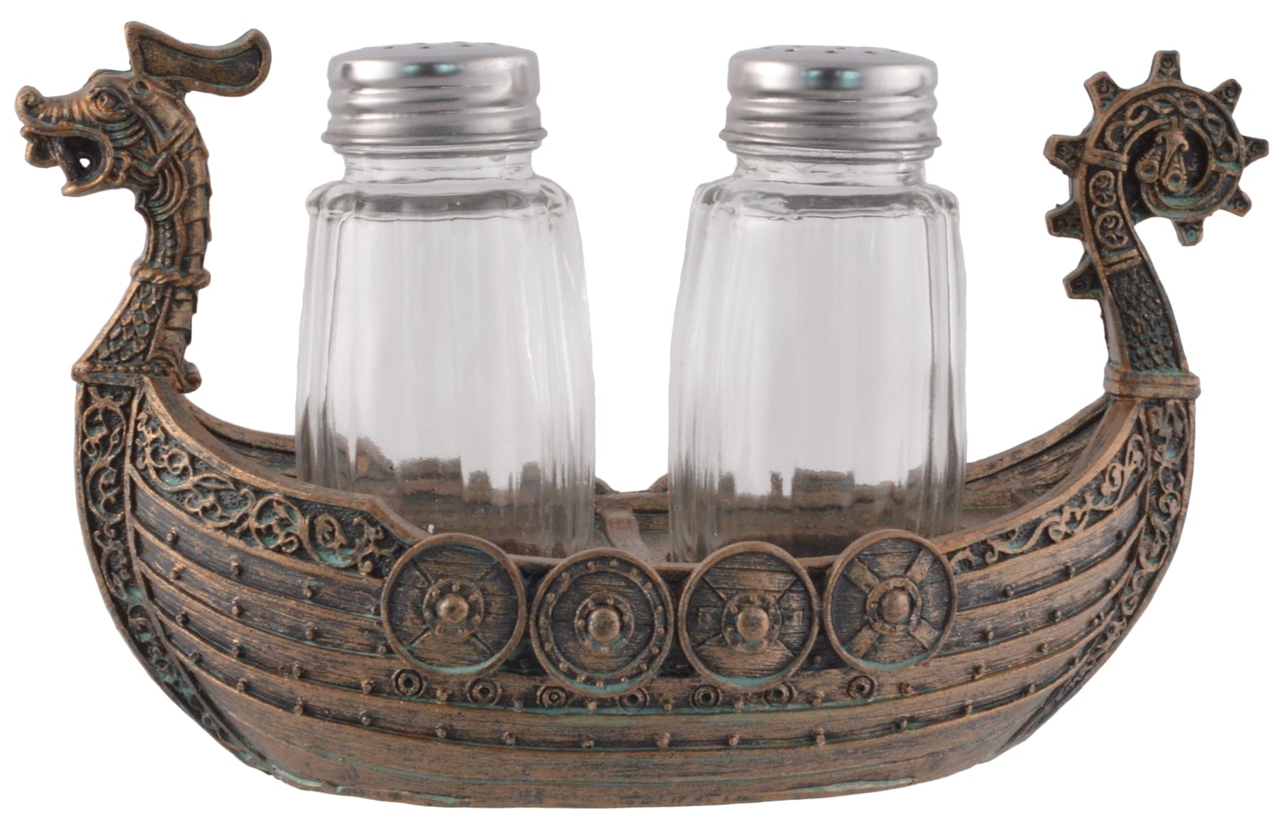 Drakar Nordic Salt and Pepper Shakers - Viking Ship with Glass Shakers