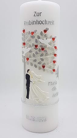 Kerze Rubinhochzeit 40 mit Namen & Datum RH-04