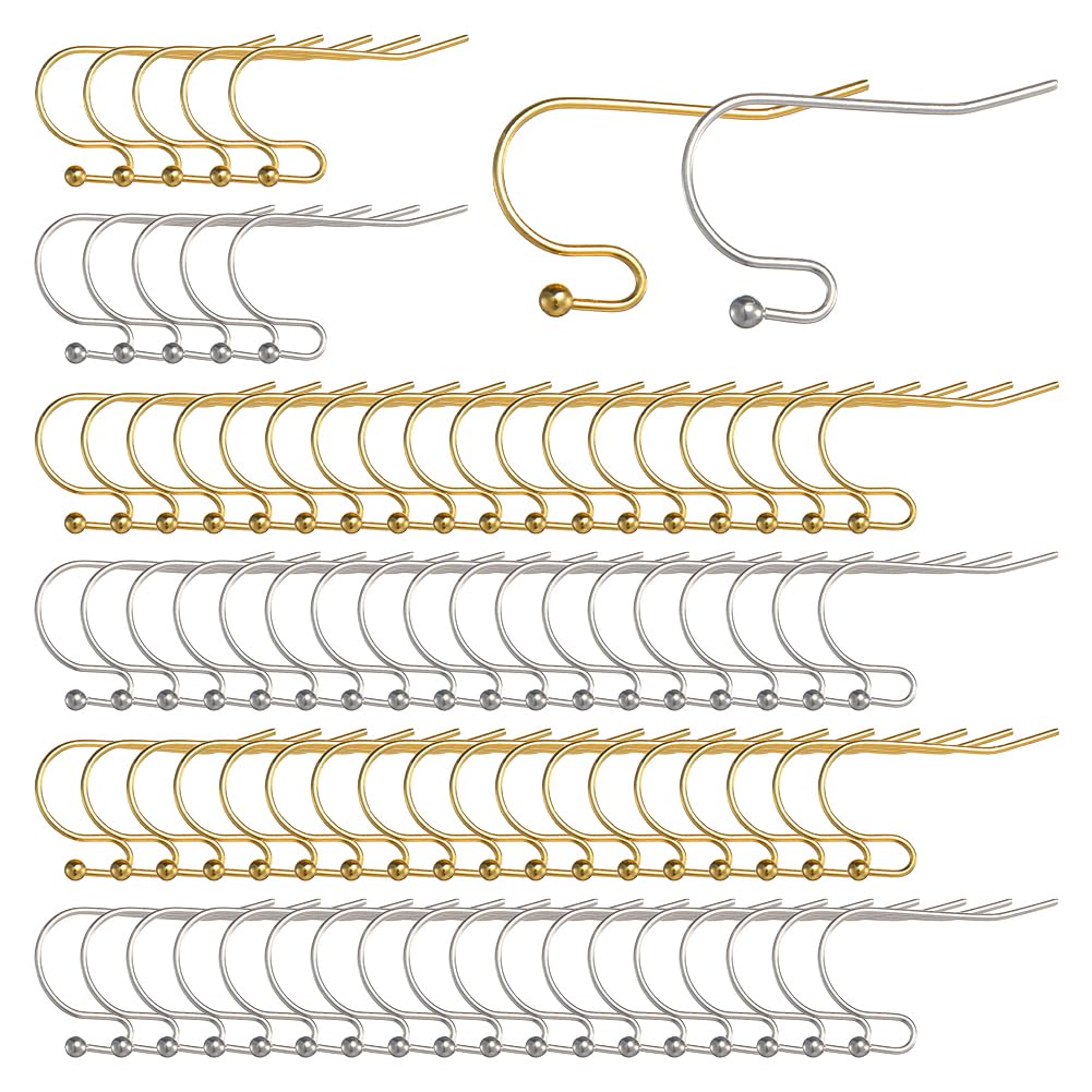 SUNNYCLUE 1 Box 160Pcs Stainless Steel Earring Hooks Real 18K Gold Plated Fish Hook Earring Wires Hypoallergenic Ear Wires French Hooks Earring Components Findings for jewellery Making Replacement Kit