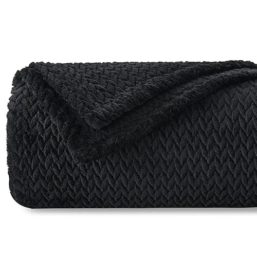 NEWCOSPLAY Super Soft Throw Blanket Black Premium Silky Flannel Fleece Leaves Pattern Lightweight Bed Blanket All Season Use (Black, Throw(50"x60"))