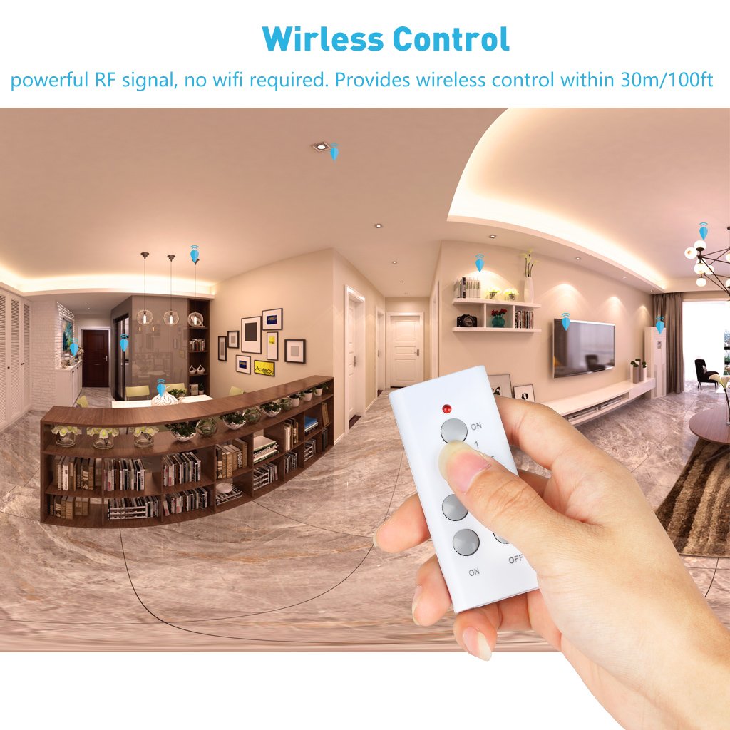 FLOUREON Wireless Remote Control Sockets Programmable Electrical Plug Outlet Switch for Household Appliances, Bedroom Kitchen Lights, up to 30m/100ft Operating Range (3pack, White)