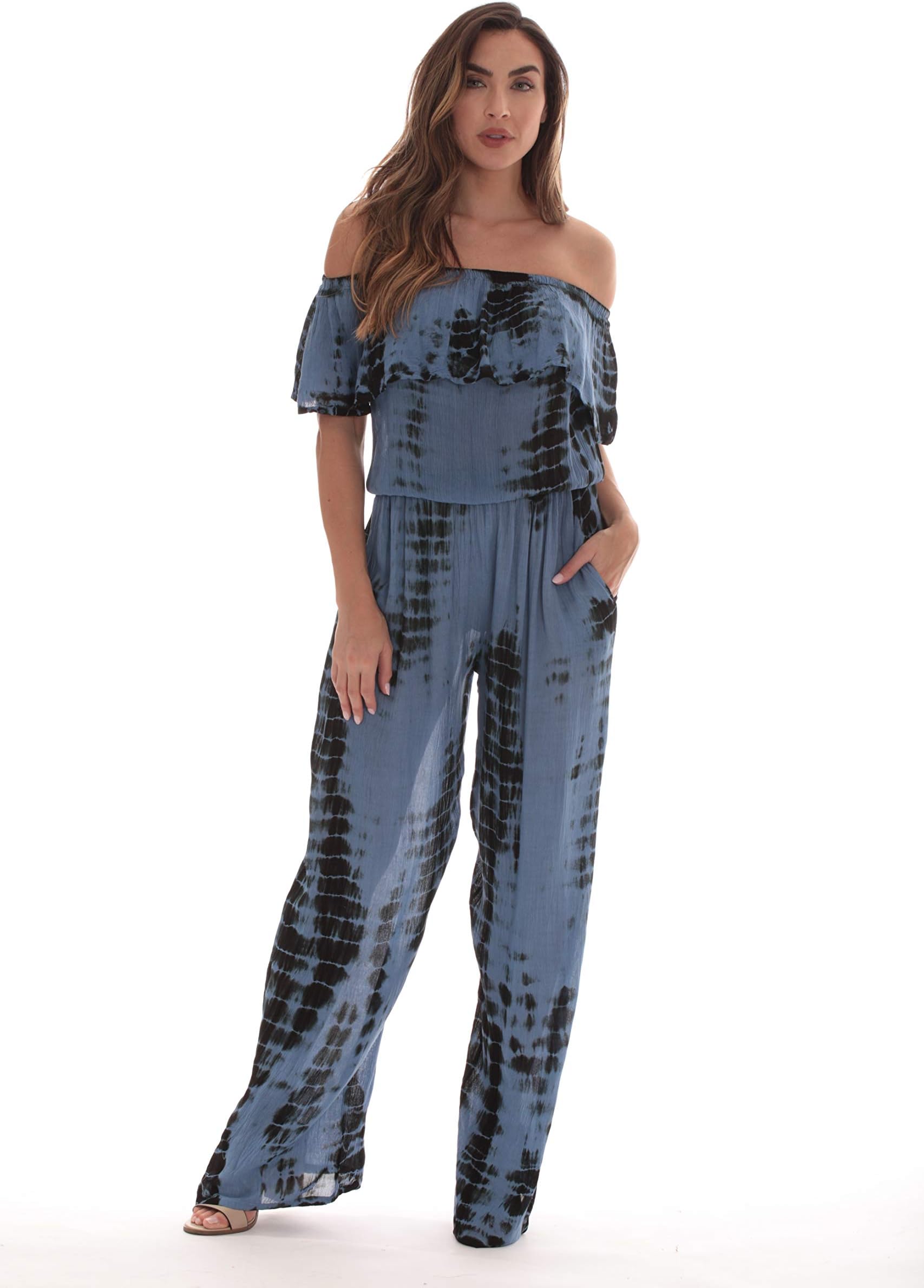 Tie Dye Off Shoulder Jumpsuit for Women Beach Swimsuit Cover Up