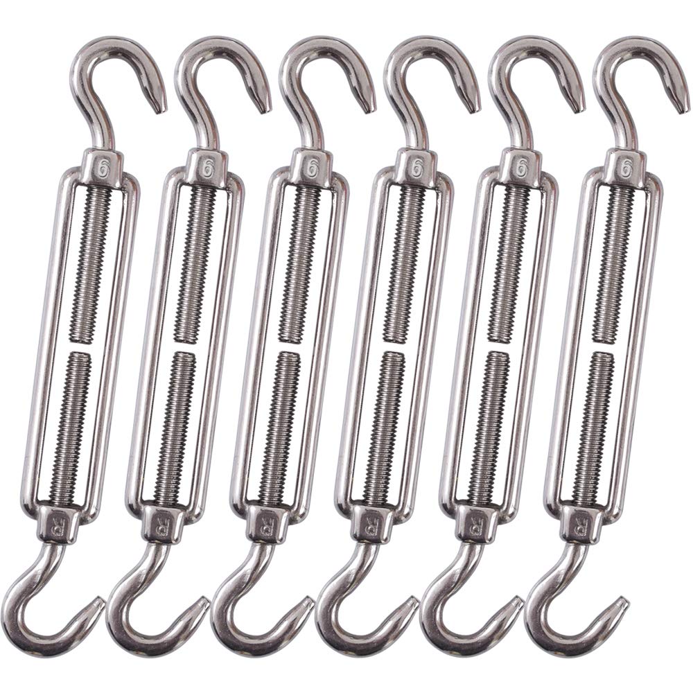 Cozihom, M6 Hook & Hook/C to C Turnbuckle 304 Stainless Steel, Hardware Kit for Wire Rope Tension Heavy Duty, for Sun Shade, Tent Installation, Anti-Rust, 6 Packs