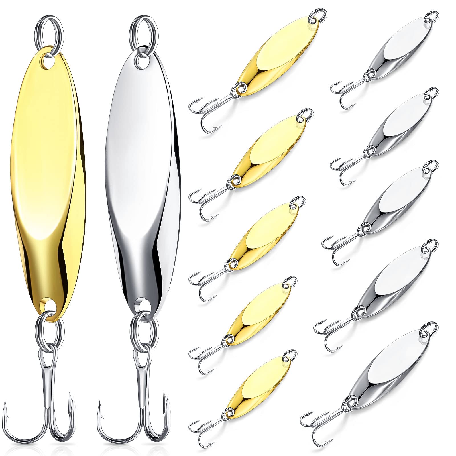 Photo 1 of BBTO 30 Pieces Fishing Spoons Lures, Hard Metal Treble Hooks Fishing Spoons for Huge Distance Cast Saltwater Freshwater in 1/5 1/4 3/8 1/2 3/4 oz (Gold, Silver)